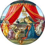 Мадонна с Младенцем и тремя ангелами, или Мадонна под балдахином, или Мадонна дель Падильоне. Боттичелли