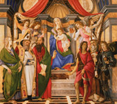 Мадонна с Младенцем на троне, четырьмя ангелами и восемью святыми, 
или Алтарь Св. Варнавы. Боттичелли
